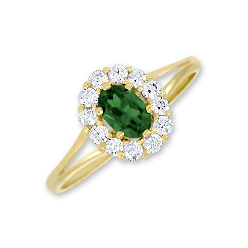 Zlatý prsten se zeleným kamenem a zirkony Tea Velikost a váha prstenu: 53(váha 1,45g)