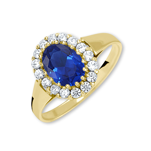 Zlatý prsten se safírem a zirkony Liz Velikost a váha prstenu: 53(váha 2,60g)