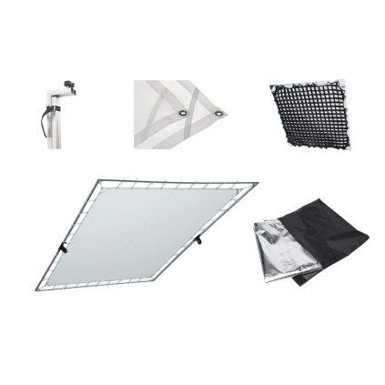 Butterfly Frame 180 x 180 cm vč. Difuzní látka, černá, stříbrná a voštinový filtr. | Stav: D | Použité