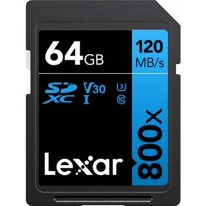 Lexar Pro 800x SDXC UHS-I cards, C10 (V30) U3, R120 64GB