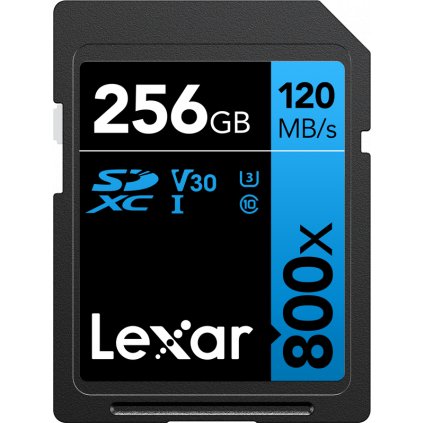 Lexar Pro 800x SDXC UHS-I cards, C10 (V30) U3, R120/45MB 256GB