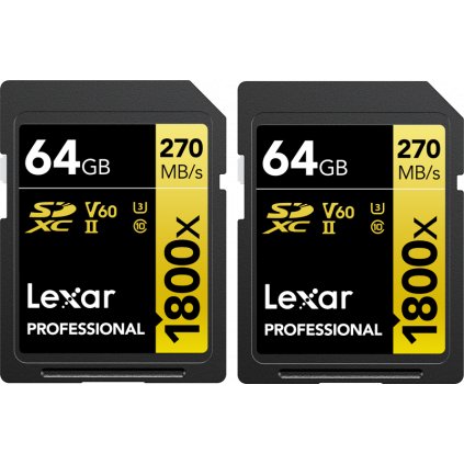 Lexar SDXC Pro 1800x U3 UHS-II R280/W210 (V60) 64GB - 2pack