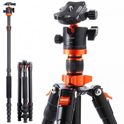 K&F 1.6m Carbon Fiber Lightweight Travel Tripod with 36mm Metal Ball Head Load Capacity 8kg,Quick Release Plate,for DSLR Cameras Indoor Outdoor Use K254C2+BH-36L K&F Concept