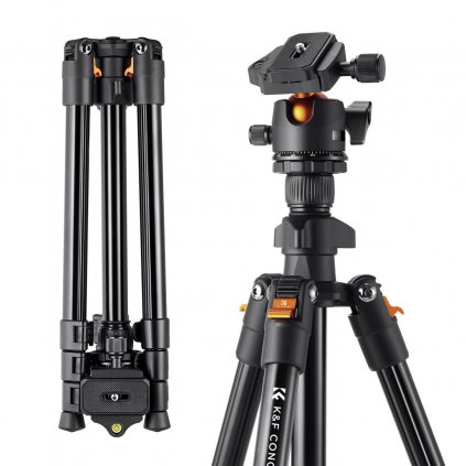 K&F 1.6m Lightweight Aluminum Travel Tripod Compact Vlog Camera Tripod Flexible & Portable 8kg Load with Portable, for DSLR Cameras K234A0+BH-28L K&F Concept