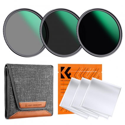 K&F 62MM, 3pcs Professional Lens Filter Kit(ND8+ND64+ND1000)+ Filter Pouch+3pcs*Cleaning Cloth K&F Concept