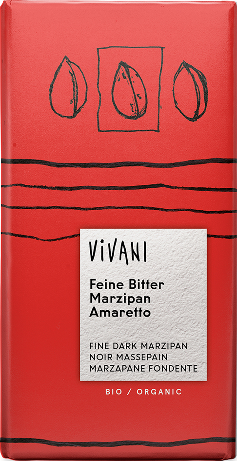Fotografie Hořká čokoláda Marzipan amareto VIVANI 100 g BIO