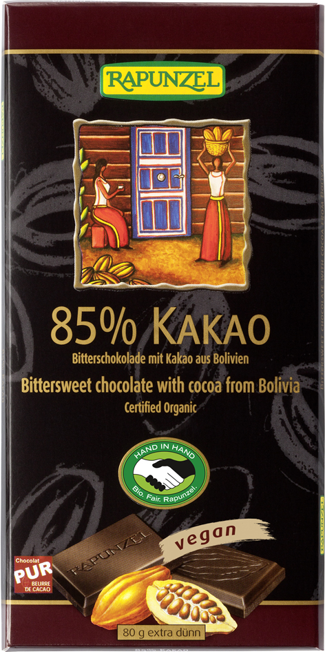 Fotografie Hořká čokoláda 85% RAPUNZEL 80 g BIO
