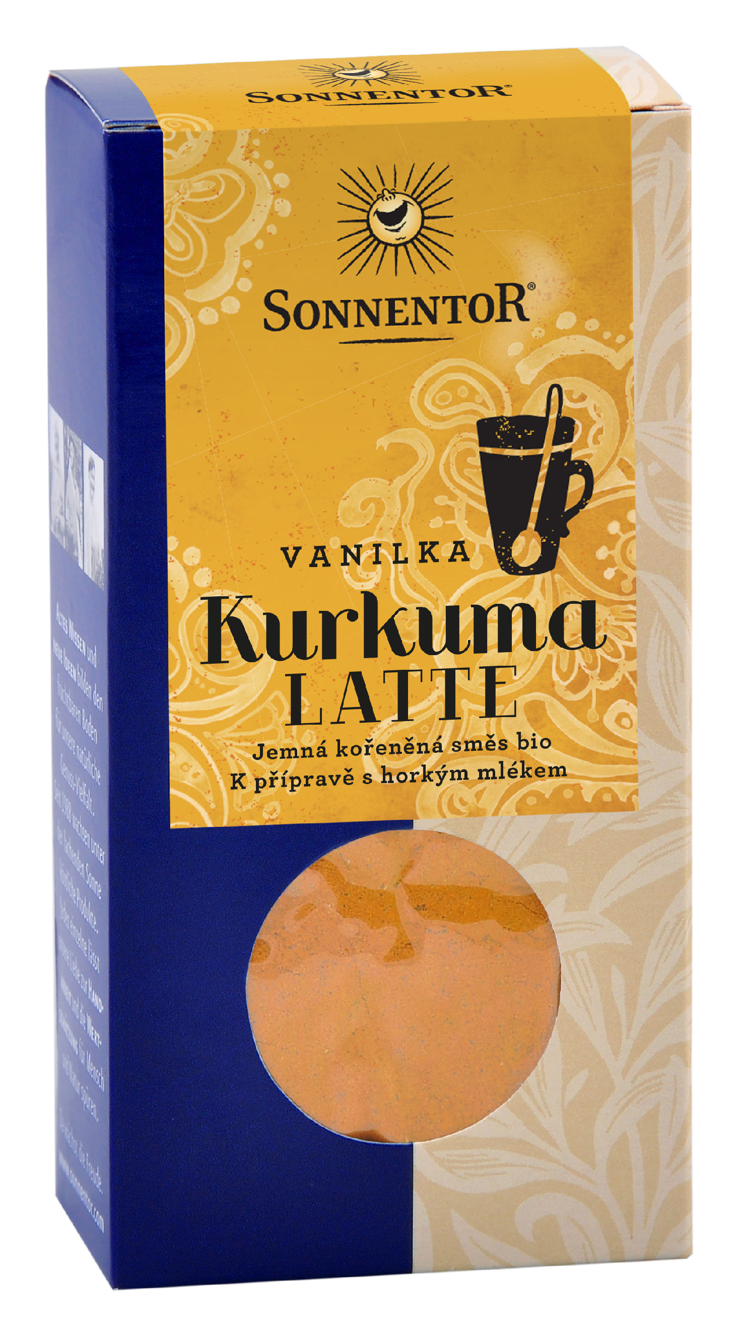 Fotografie Sonnentor Bio Kurkuma Latte-vanilka krabička (Pikantní kořeněná směs) 60 g