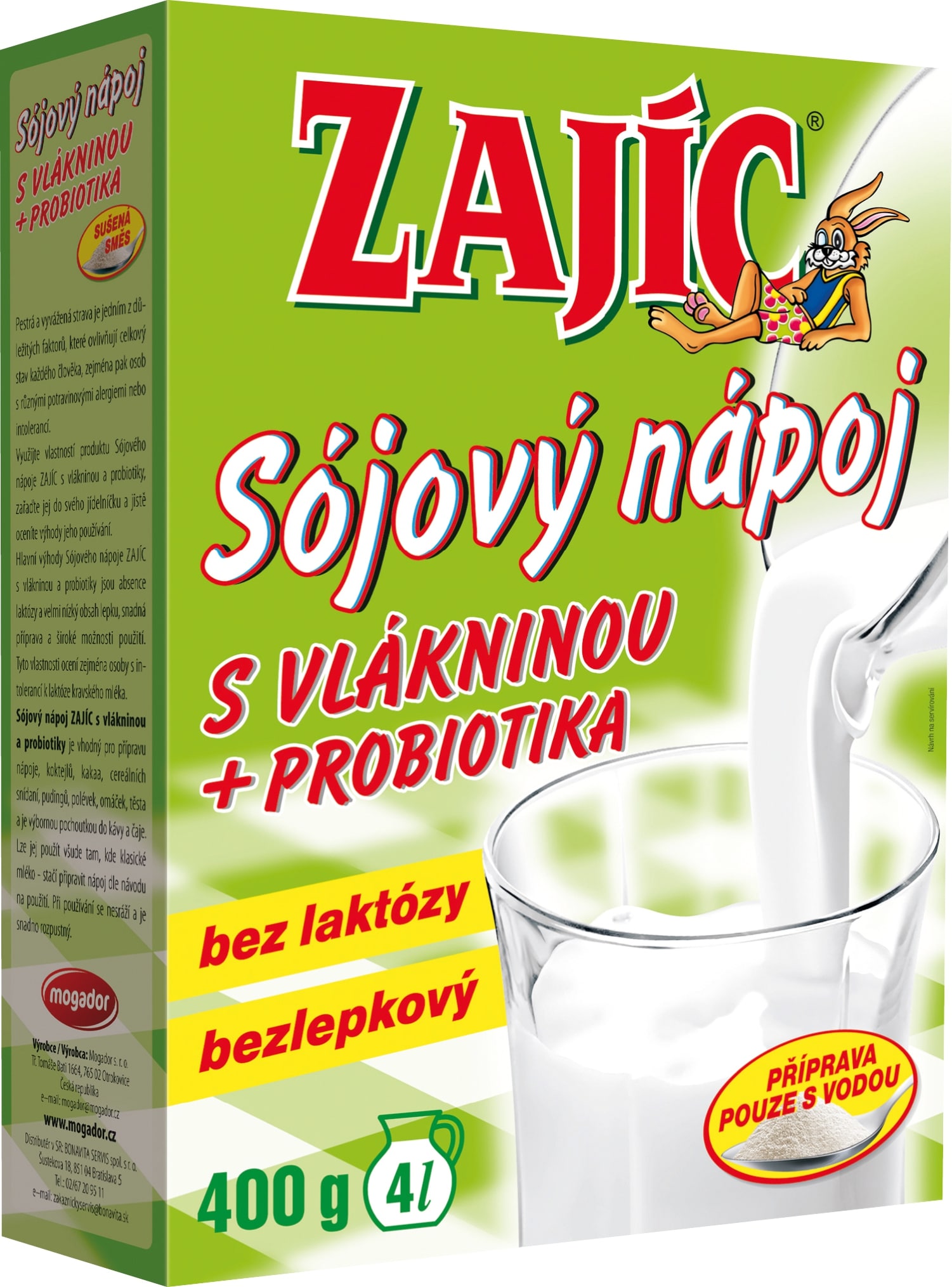 Fotografie Zajíc Sojový nápoj s vlákninou - krabička bezl. 400 g MOGADOR