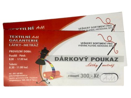 Dárková poukázka do Textilní galanterie A+M na látky a metráž