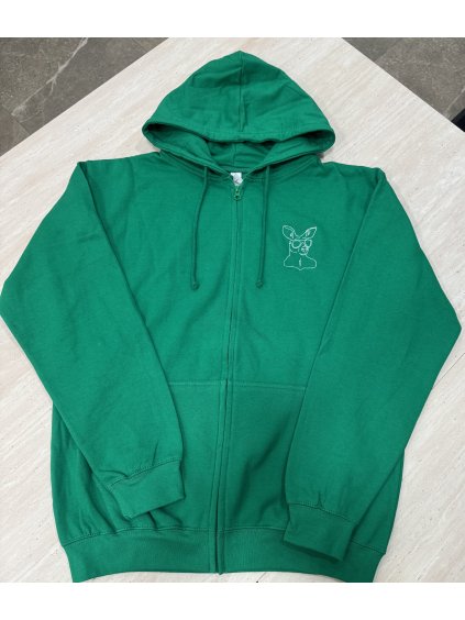 Mikina zelená s kapucí na zip - výšivka klokan a nápis BOHEMIANS bílá