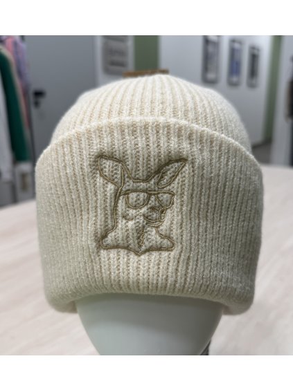Čepice béžová - výšivka klokan