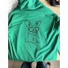 Mikina zelená s kapucí a kapsou - klokan v kruhu černý