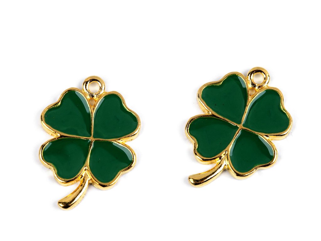 Kovový přívěsek / taháček na zip čtyřlístek 17x23 mm (Balení 2 ks, Varianta zelená)