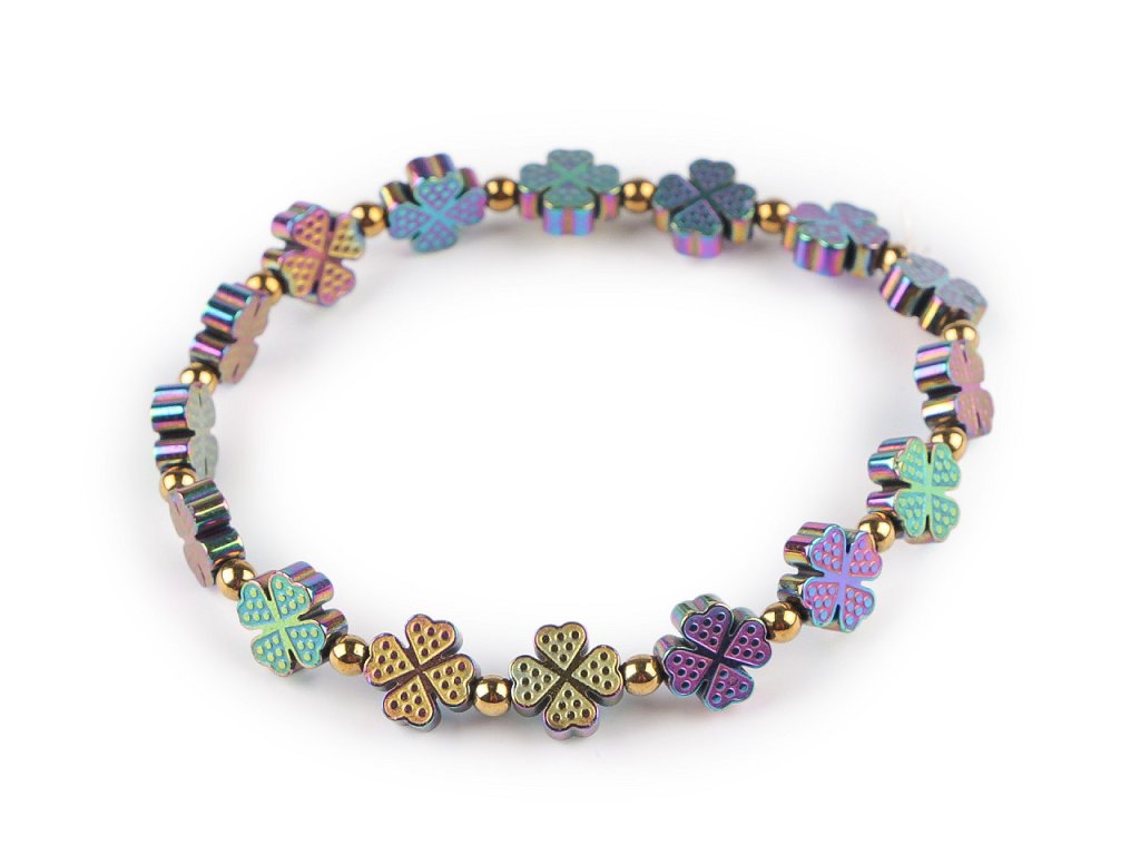 Náramek pružný hematitový (Balení 1 ks, Varianta 1 multikolor čtyřlístek)