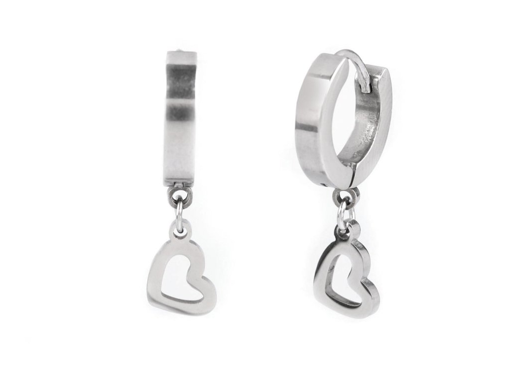 Náušnice z nerezové oceli srdce, čtyřlístek, hory (Balení 1 pár, Varianta 1 stříbrná srdce)