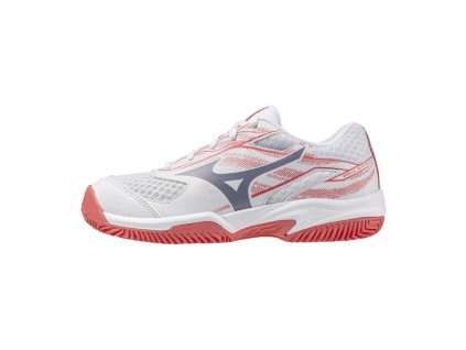 Dětská tenisová obuv Mizuno BREAK SHOT 5 Jr. CC(C) / White/Blue Granite/Calypso Cor (Velikost 32.5/1.0)