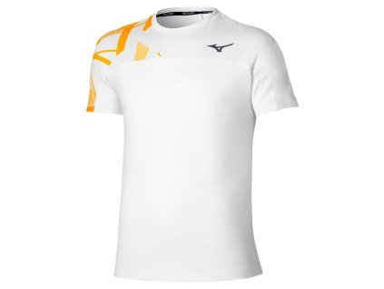 Pánské sportovní tričko Mizuno Daybreakers Shadow SS Tee(M) / White / Citrus (Velikost S)