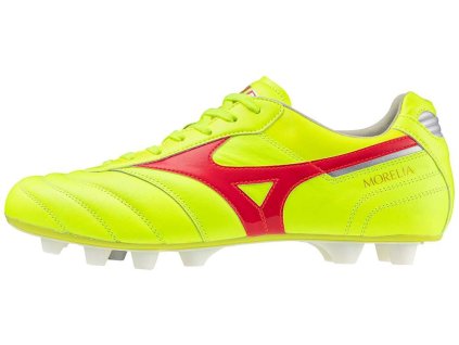 Pánská fotbalová obuv Mizuno MORELIA II ELITE MD / Safety Yellow/Fiery Coral 2/Galaxy Silver (Velikost 39.0/6.0)