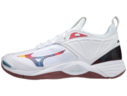 Unisex halová obuv Mizuno WAVE MOMENTUM 2 / White/High Visibility/Syrah (Velikost 50.0/14.0)