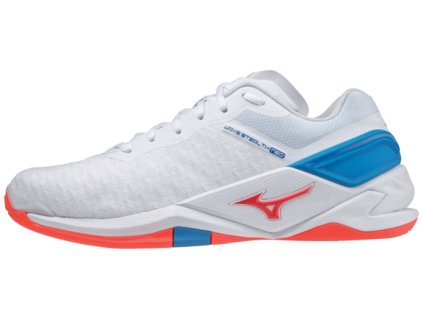 Unisex halová obuv Mizuno WAVE STEALTH NEO / WHITE / IGNITION RED / FRENCH BLUE (Velikost 51.0/15.0)