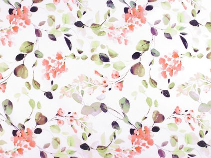 Bavlněná látka / plátno listy / rostliny (Balení 1 m, Varianta (1610) bílá)