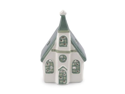 Porcelánový kostel na svíčku (Balení 1 ks, Varianta bílá zelená)