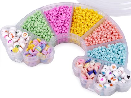 Sada korálků v boxu duha s návlekovým materiálem (Balení 1 sada, Varianta viz foto)