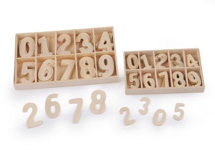 Dřevěná čísla v krabici (Balení 1 krab., Varianta 1 (3.8cm) přírodní sv.)