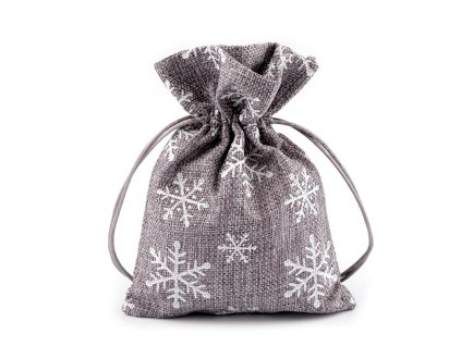 Vánoční dárkový pytlík vločky s glitry 13x18 cm imitace juty (Balení 10 ks, Varianta šedá)
