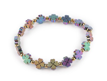 Náramek pružný hematitový (Balení 1 ks, Varianta 1 multikolor čtyřlístek)