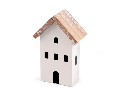 Dekorace celodřevěný domeček (Balení 1 ks, Varianta krémově bílá)