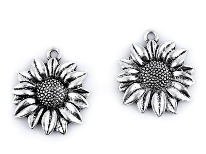 Přívěsek slunečnice 23x27 mm (Balení 2 ks, Varianta platina s patinou)