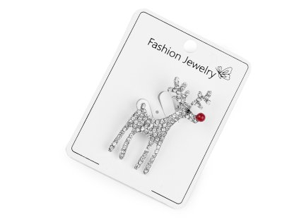 Brož s broušenými kamínky sob (Balení 1 ks, Varianta 1 stříbrná červená)