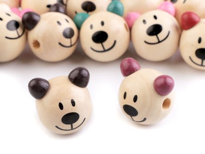 Dřevěná hlava medvídek Ø24 mm (Balení 100 ks, Varianta mix č. 2)