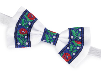 Saténový motýlek folklor hand made, délka 9 cm (Balení 1 ks, Varianta 2 bílá modrá)