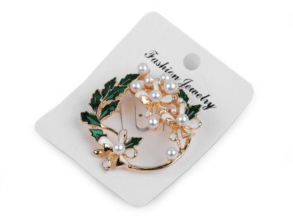 Brož s perlami (Balení 1 ks, Varianta 1 zelená tmavá perlová)