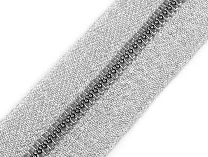 Zip kostěný No 5 metalický metráž (Balení 1 m, Varianta stříbrná)