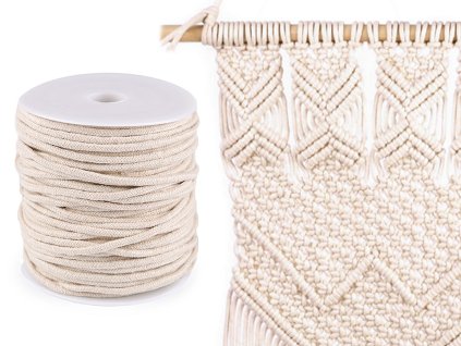 Šňůra na drhání macrame a háčkování / příze Ø4 mm (Balení 50 m, Varianta režná světlá)