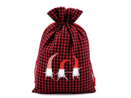 Dárkový pytlík káro skřítek 20x30 cm (Balení 1 ks, Varianta červená)