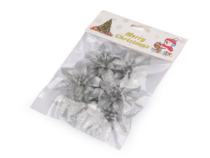 Vánoční hvězda s drátkem, sada 6 ks (Balení 1 sáček, Varianta 1 stříbrná)