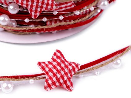 Stuha hvězdy a perly, vánoční (Balení 13.5 m, Varianta 1 červená)