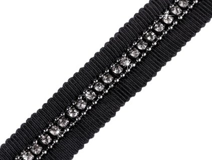 Lampas / prýmek / vsadka s kamínky a řetízkem šíře 15 mm (Balení 1 m, Varianta černá)