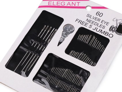 Sada ručních jehel + navlékač (Balení 1 karta, Varianta nikl)