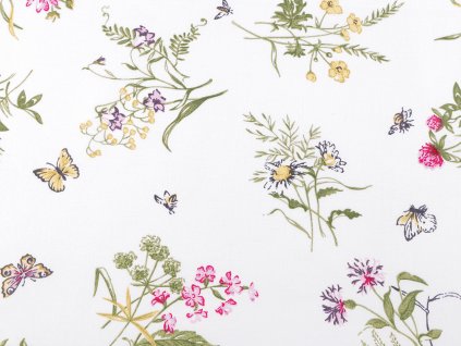 Bavlněná látka / plátno polní květy (Balení 1 m, Varianta bílá)