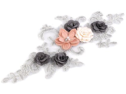 Monofilová aplikace / vsadka s perličkami a flitry 8x24 cm (Balení 2 ks, Varianta černá)