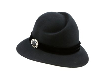Dámský vlněný klobouk s broží (Velikost uni, Barva černá)