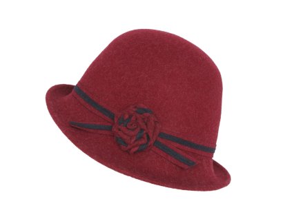 Dámský vlněný klobouk s kytkou (Barva černá, Velikost uni)