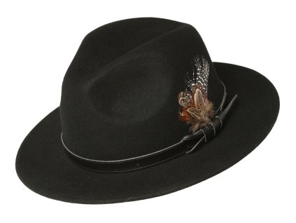 Pánský černý klobouk zdobený peřím (Velikost 61, Barva černá)