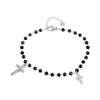 Náramek z nerezové oceli křížek s broušenými korálky (Balení 1 ks, Varianta 1 černá stříbrná)